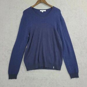 Calvin Klein Mens V-Neck Cotton Pullover Sweater L/G Blue  5PT